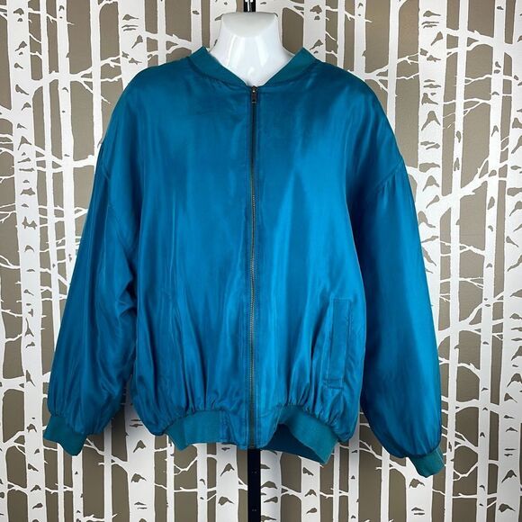 100% Silk Vtg 90s Bomber Jacket L - Picture 1 of 10